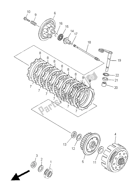 All parts for the Clutch of the Yamaha YZ 450F 2012