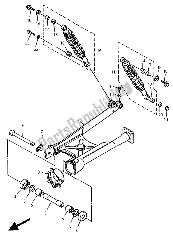 Toutes les pièces pour le Bras Arrière Et Suspension du Yamaha XV 535 S Virago 1996