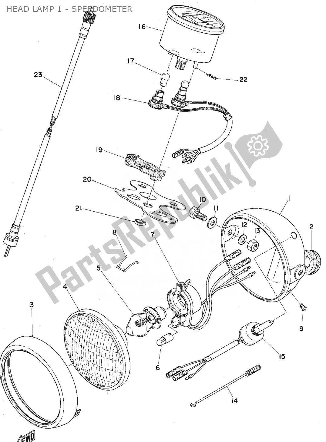 All parts for the Head Lamp 1 - Speedometer of the Yamaha FS1 1975