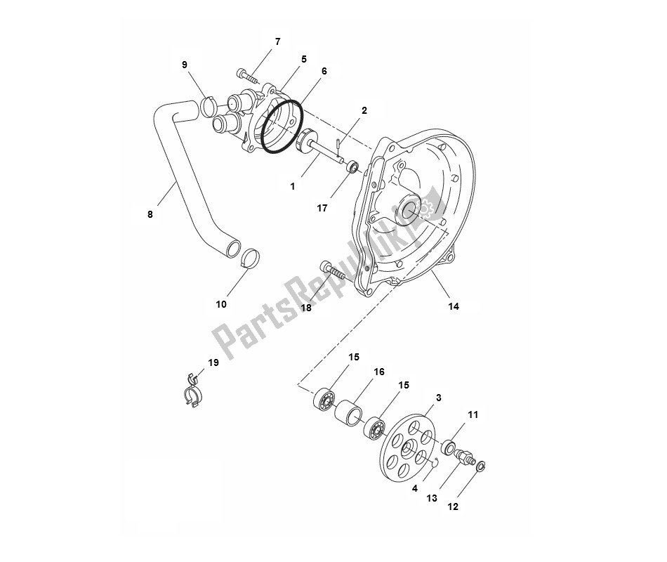 All parts for the Water Pump of the Yamaha Aerox 2T 2013 50 2000 - 2010