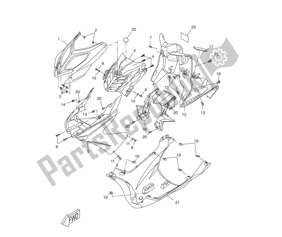 All parts for the Leg Shield of the Yamaha Aerox 2T 2013 50 2000 - 2010