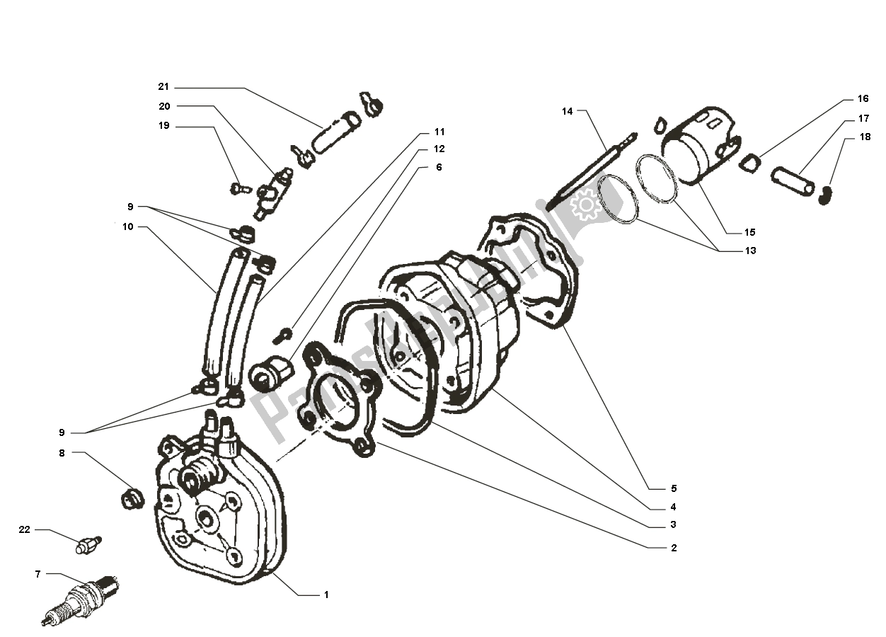 Alle onderdelen voor de Cilinder- Zuiger van de Yamaha Aerox 2T 50 2000 - 2010