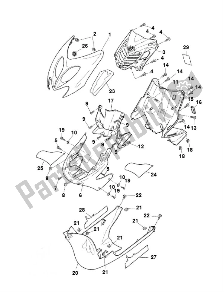 Tutte le parti per il Voorscherm del Yamaha Aerox 2T 50 2000 - 2010