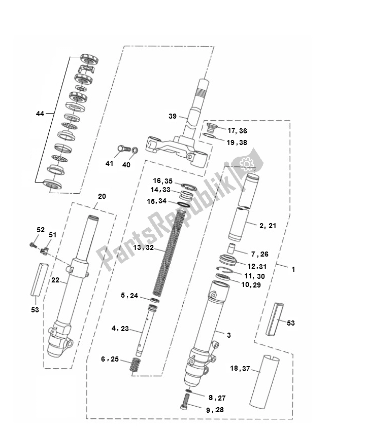 Toutes les pièces pour le Fourche Avant du Yamaha Aerox 4T 2014 50 2000 - 2010
