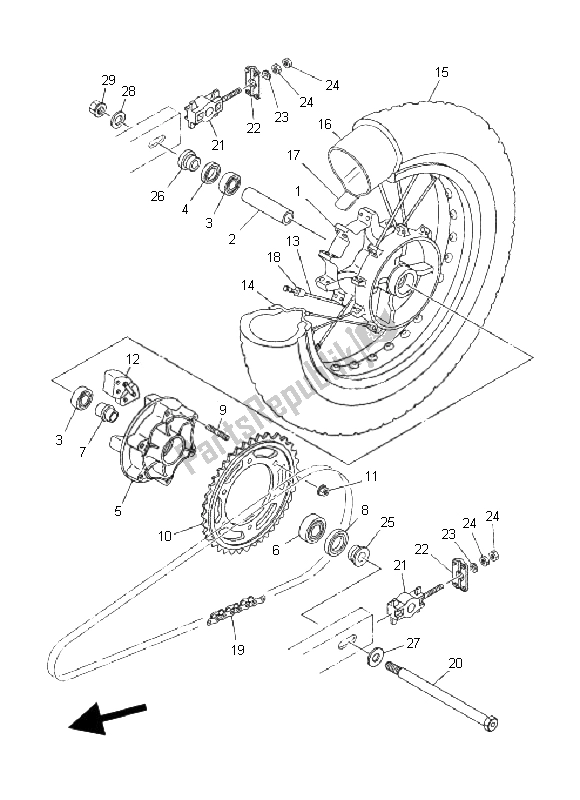 All parts for the Rear Wheel of the Yamaha XT 660R 2008