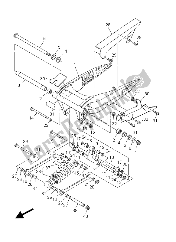 All parts for the Rear Arm & Suspension of the Yamaha XV 1900A 2012