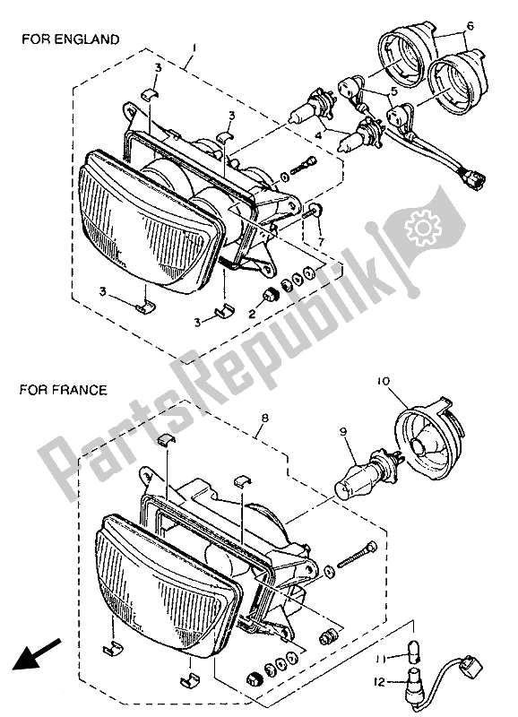 Toutes les pièces pour le Phare du Yamaha FZR 400 RR 1992