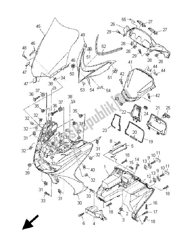 All parts for the Leg Shield of the Yamaha YP 400 Majesty 2009