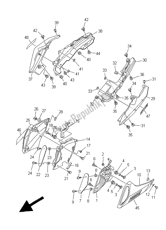 All parts for the Side Cover of the Yamaha MT 09A 900 2014