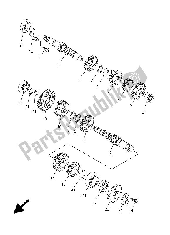 All parts for the Transmission of the Yamaha XT 125R 2005