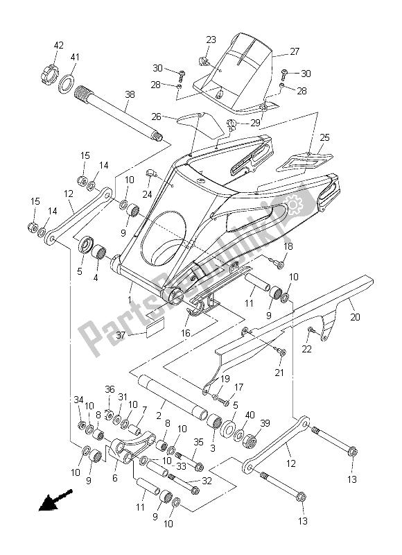 Alle onderdelen voor de Achterste Arm van de Yamaha YZF R6 600 2013