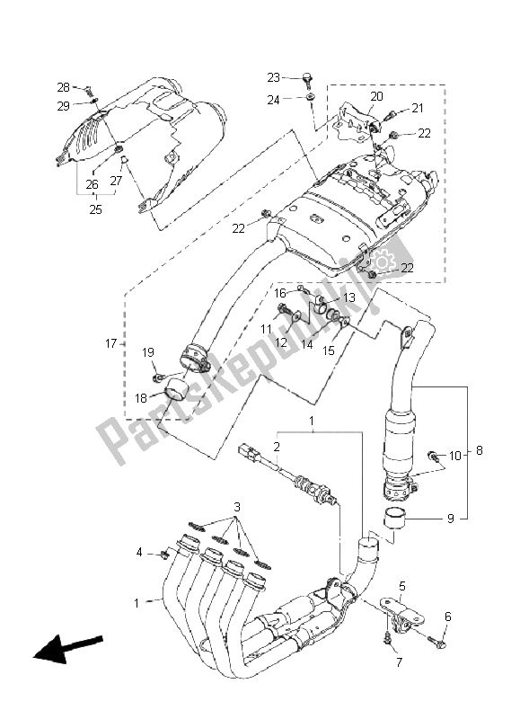 All parts for the Exhaust of the Yamaha FZ6 SHG Fazer 600 2008