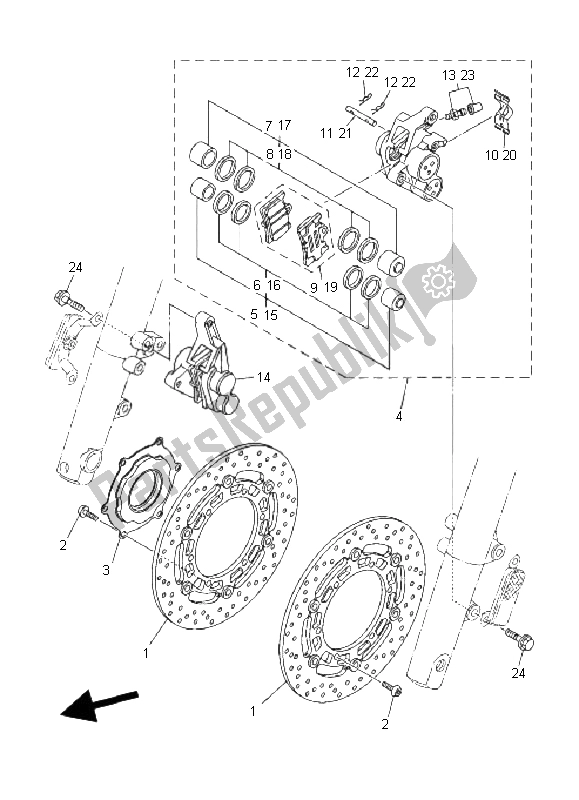 All parts for the Front Brake Caliper of the Yamaha XV 1900A Midnight Star 2008