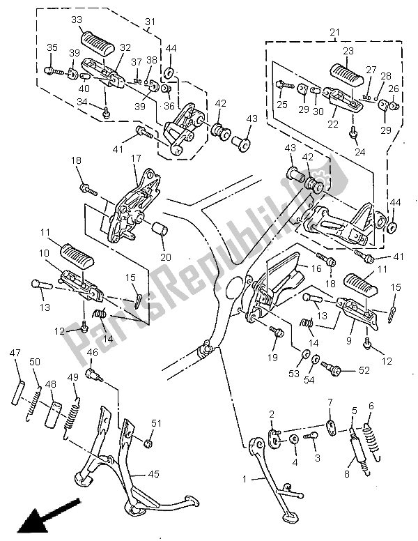 All parts for the Stand & Footrest of the Yamaha XJ 900S Diversion 1998