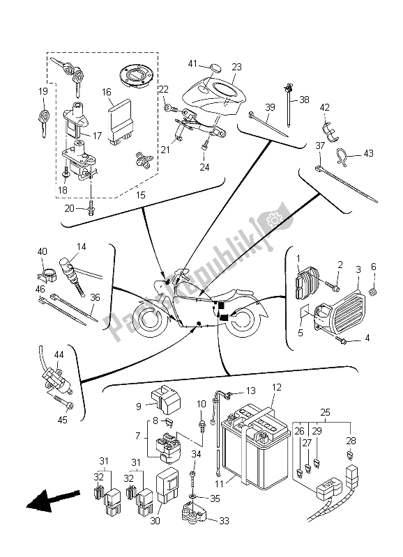 All parts for the Electrical 2 of the Yamaha XVS 1300A Midnight Star 2009