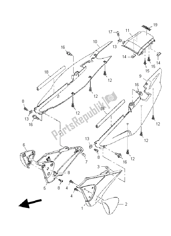 Toutes les pièces pour le Couvercle Latéral du Yamaha YBR 250 2011