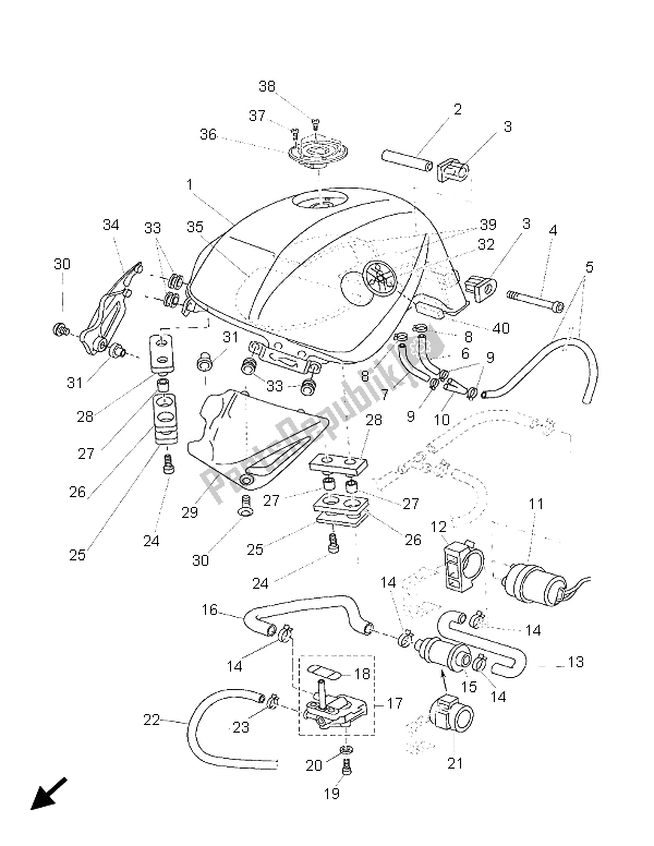 Alle onderdelen voor de Benzinetank van de Yamaha BT 1100 Bulldog 2005