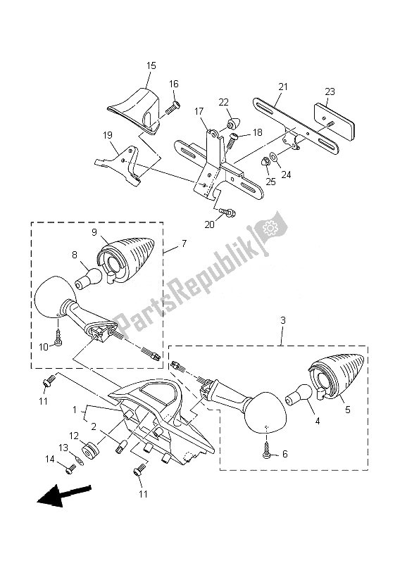 All parts for the Taillight of the Yamaha XV 1900A Midnight Star 2007