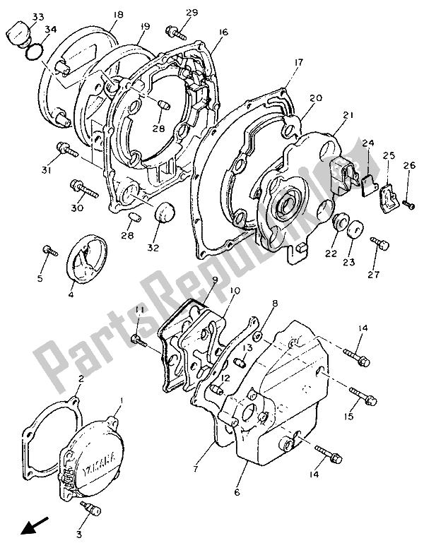 All parts for the Crankcase Cover 1 of the Yamaha FJ 1200 1986