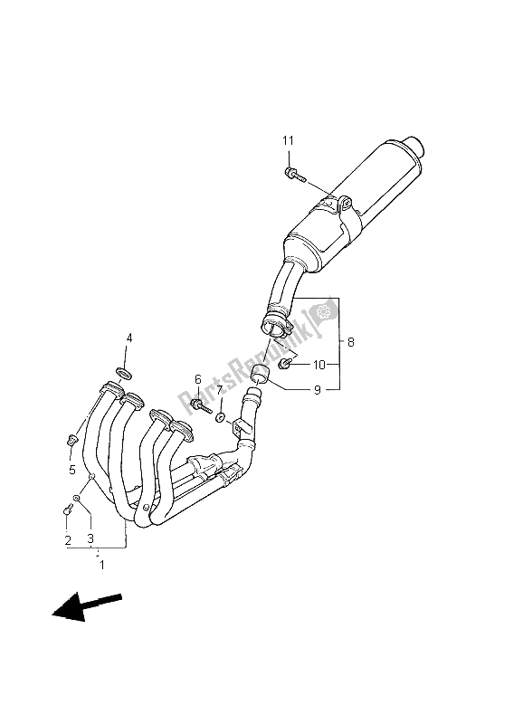 All parts for the Exhaust of the Yamaha YZF 600R Thundercat 2002