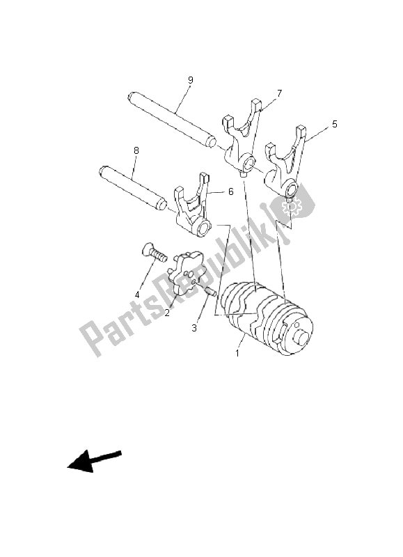 Wszystkie części do Krzywka Zmiany Biegów I Widelec Yamaha XT 125X 2008
