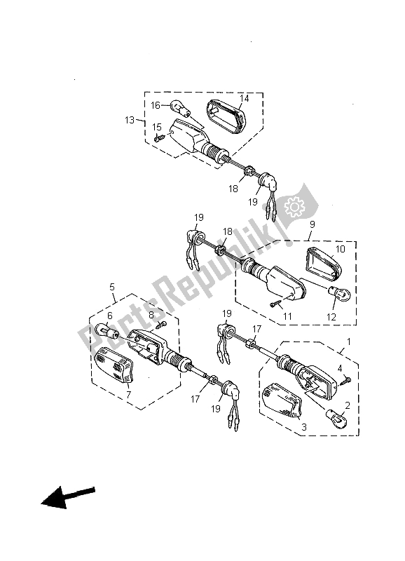 All parts for the Flasher Light of the Yamaha TDR 125 2002