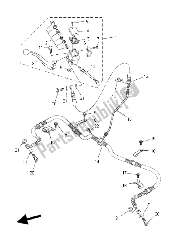 All parts for the Front Master Cylinder of the Yamaha YFM 350F Grizzly 2X4 2007