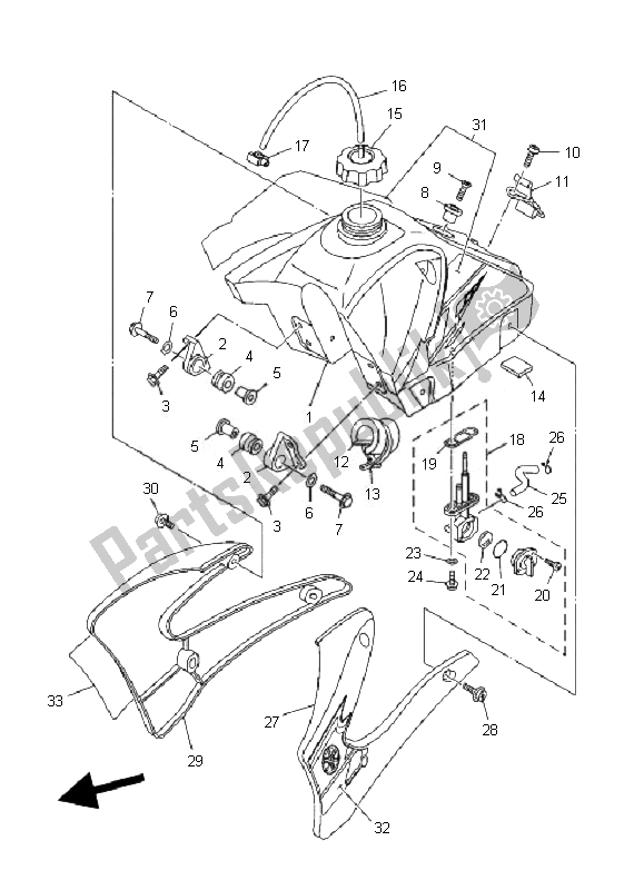 All parts for the Fuel Tank of the Yamaha TT R 125E SW LW 2007