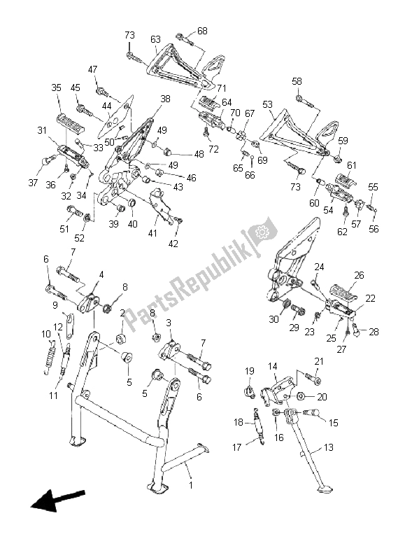 All parts for the Stand & Footrest of the Yamaha FZ6 Sahg 600 2009