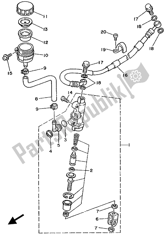 Toutes les pièces pour le Maître-cylindre Arrière du Yamaha YZ 125 1989