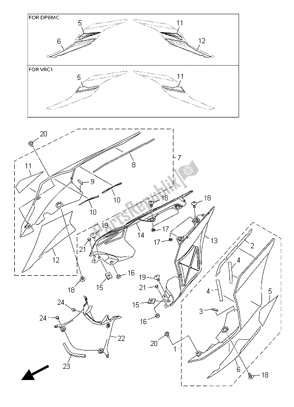 All parts for the Side Cover of the Yamaha YZF R1 1000 2015