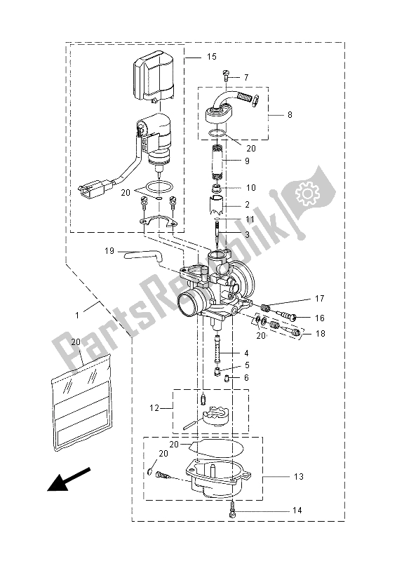 All parts for the Carburetor of the Yamaha NS 50 2015