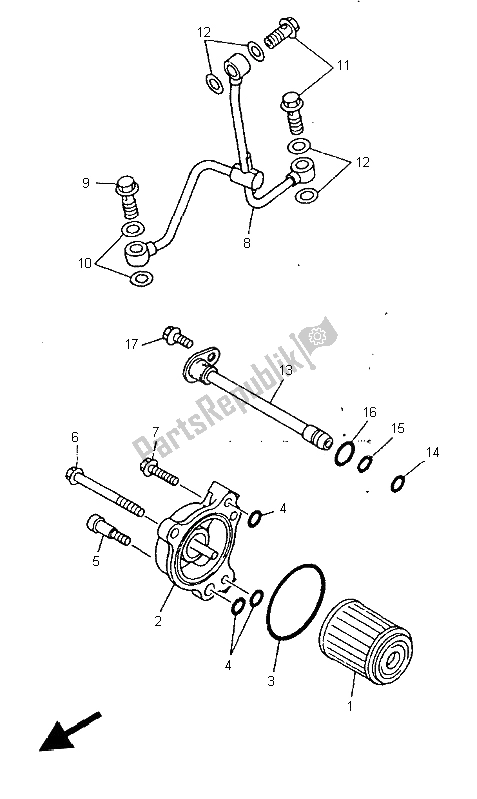 All parts for the Oil Cleaner of the Yamaha YZ 400F 1998