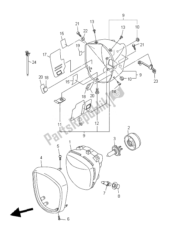 Todas las partes para Faro de Yamaha XVS 1300A 2007