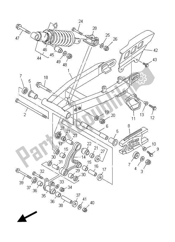 All parts for the Rear Arm & Suspension of the Yamaha TT R 125 LW 2015