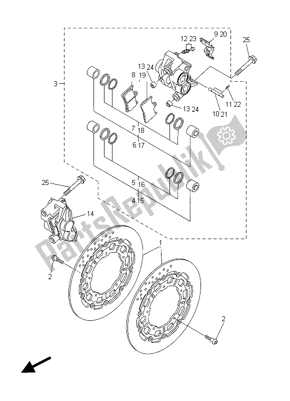 All parts for the Front Brake Caliper of the Yamaha YZF R6 600 2015