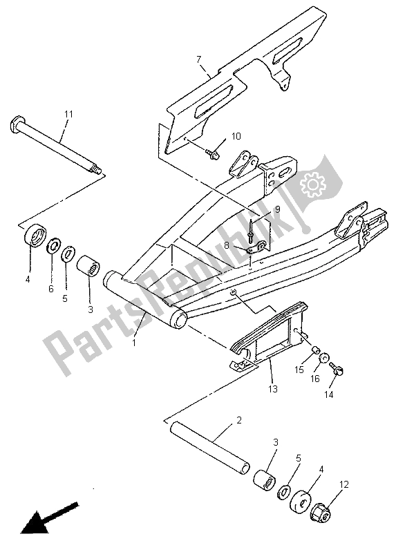 All parts for the Rear Arm of the Yamaha XJR 1200 SP 1998