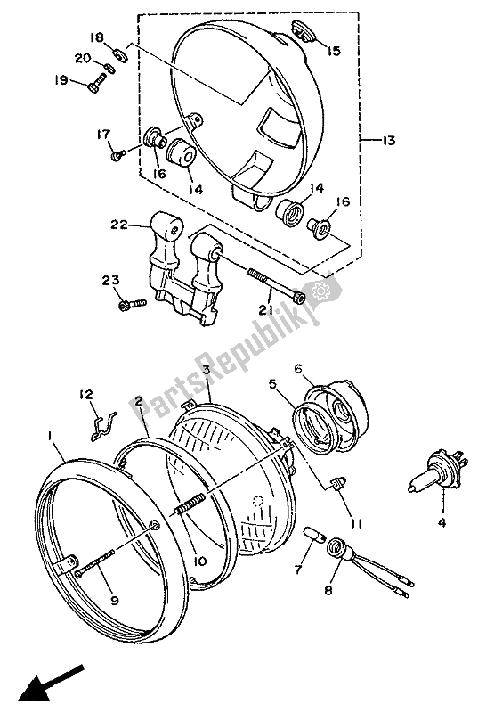 Tutte le parti per il Faro del Yamaha XV 750 Virago 1992