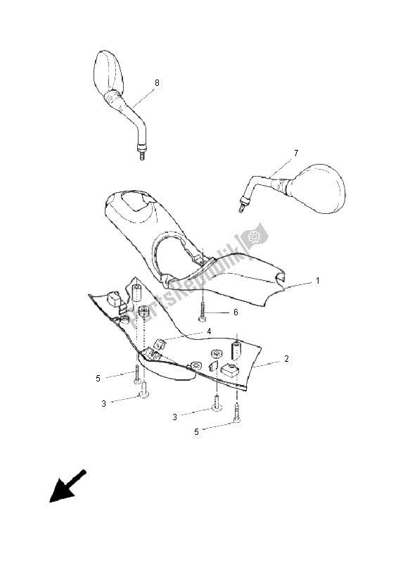All parts for the Cowling 1 of the Yamaha YH 50 WHY 2006