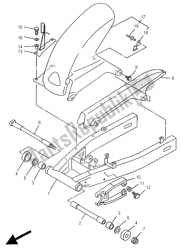 All parts for the Rear Arm of the Yamaha TDM 850 1998