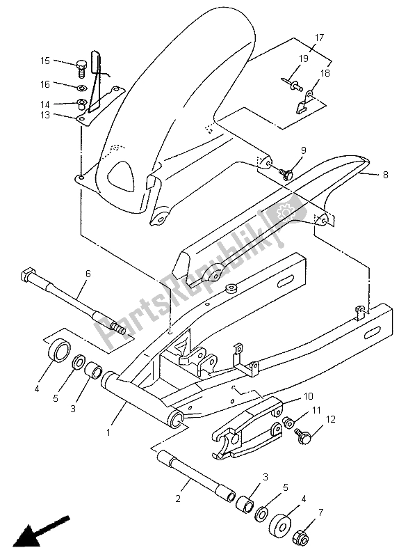 All parts for the Rear Arm of the Yamaha TDM 850 1998