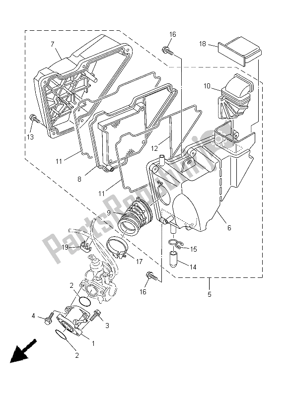 All parts for the Intake of the Yamaha YBR 125 ED 2005