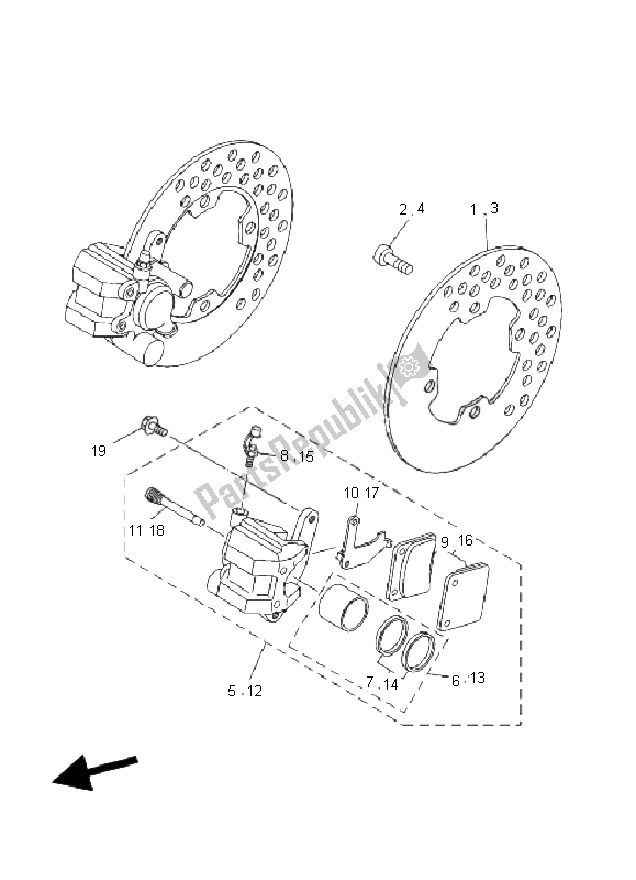 All parts for the Front Brake Caliper of the Yamaha YFM 350X Wolverine 2X4 2008