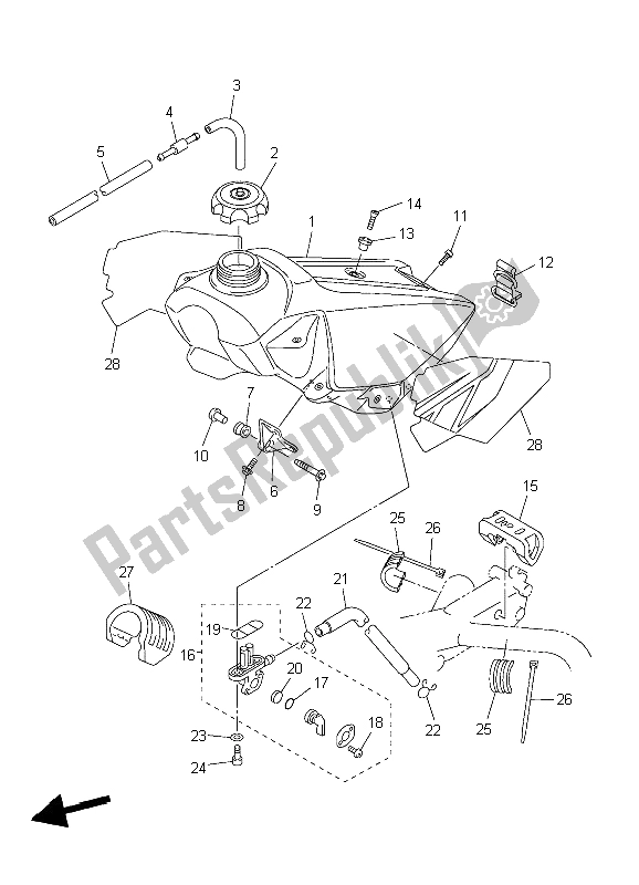 All parts for the Fuel Tank of the Yamaha YZ 450F 2004