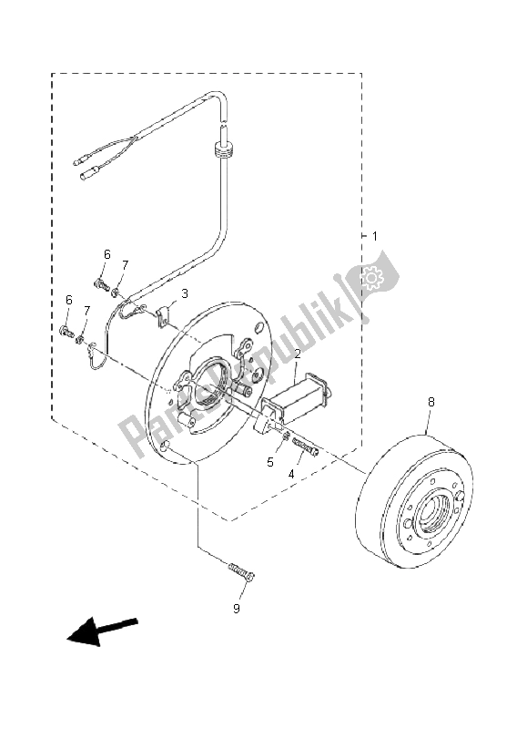 All parts for the Generator of the Yamaha PW 80 2008