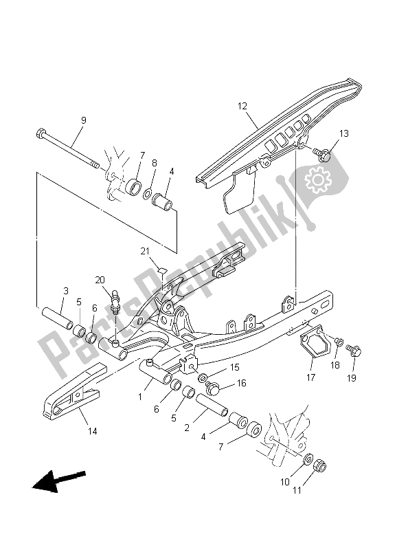 All parts for the Rear Arm of the Yamaha TW 125 2004