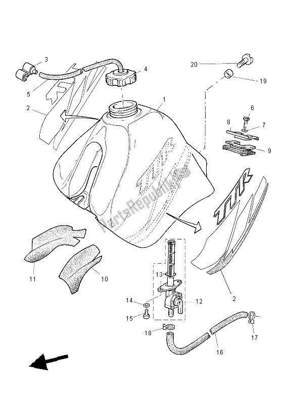 Alle onderdelen voor de Benzinetank van de Yamaha TT 600 RE 2004