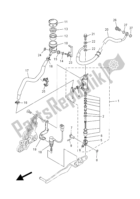 All parts for the Rear Master Cylinder of the Yamaha MT-07 700 2015