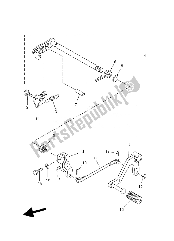 All parts for the Shift Shaft of the Yamaha YZF R 125 2010