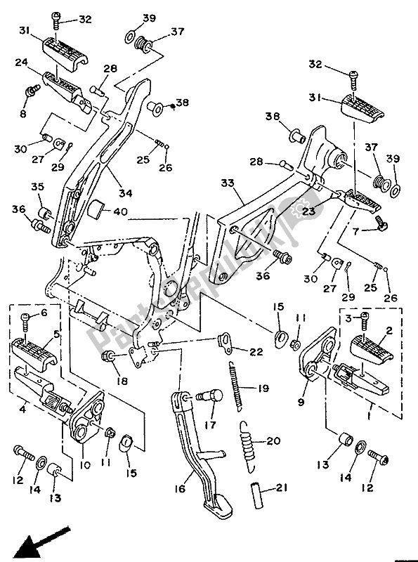 All parts for the Stand & Footrest of the Yamaha TDM 850 1992